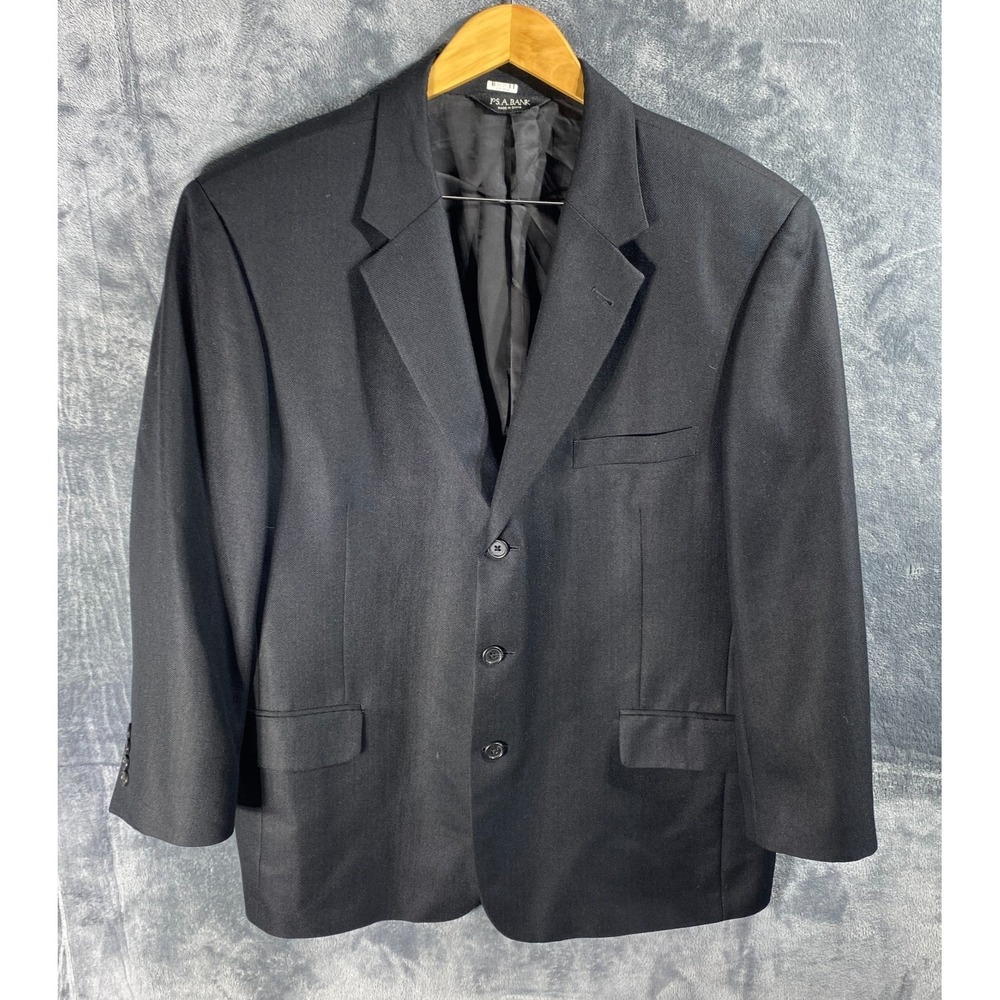 Jos A Bank Sport Coat 46S Black Herringbone Silk Camelhair Blazer Jacket Classic